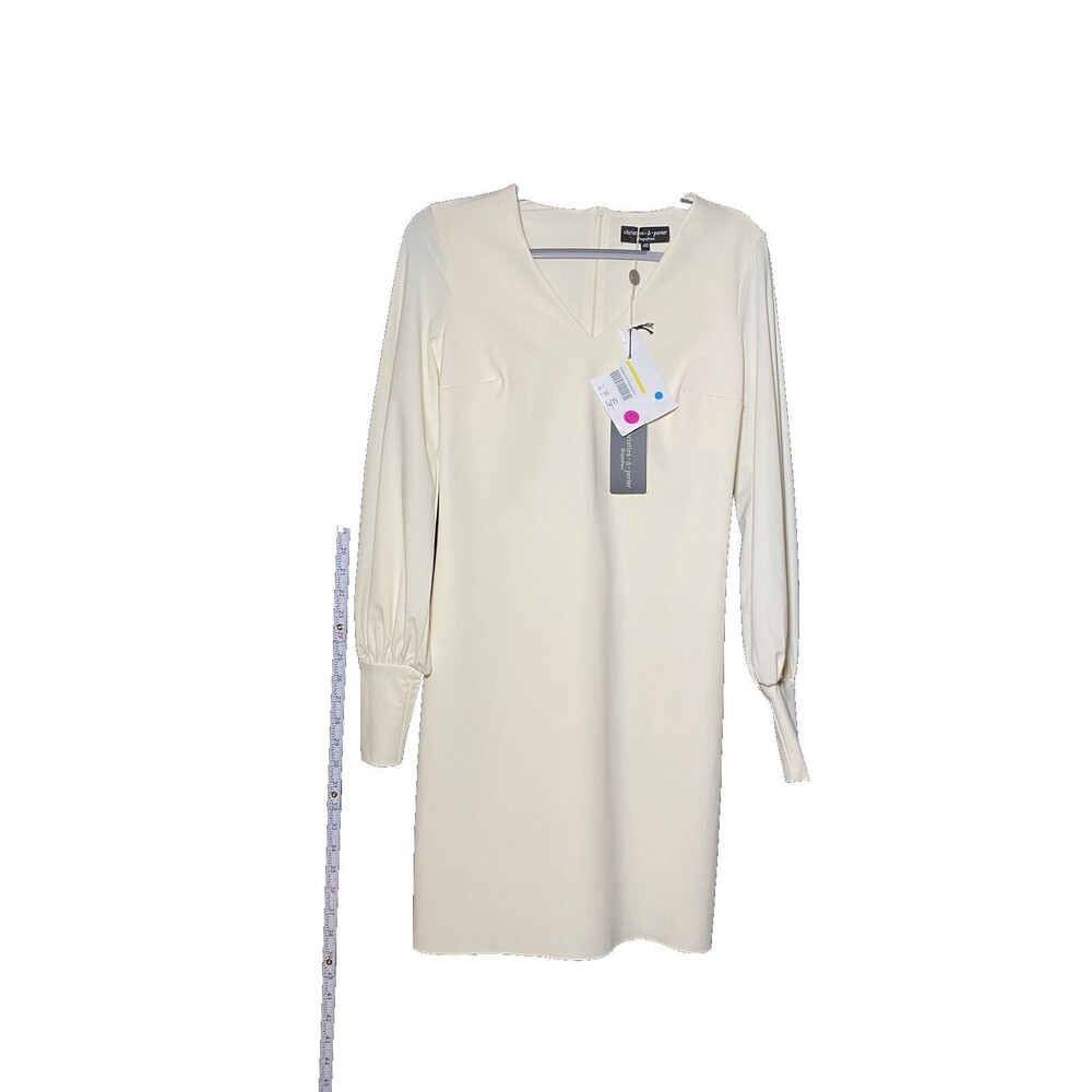 Christies a Porter Women's White V-Neck Long Sleeve Dress Size 40 NWT